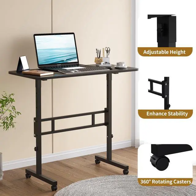 Alt view image 4 of 6 - Small Standing Desk Adjustable Height, Mobile Rolling Stand Up Desk with Wheels, 32 Inch Portable Rolling Desks Computer Office Workstations Walking Pad (Black)