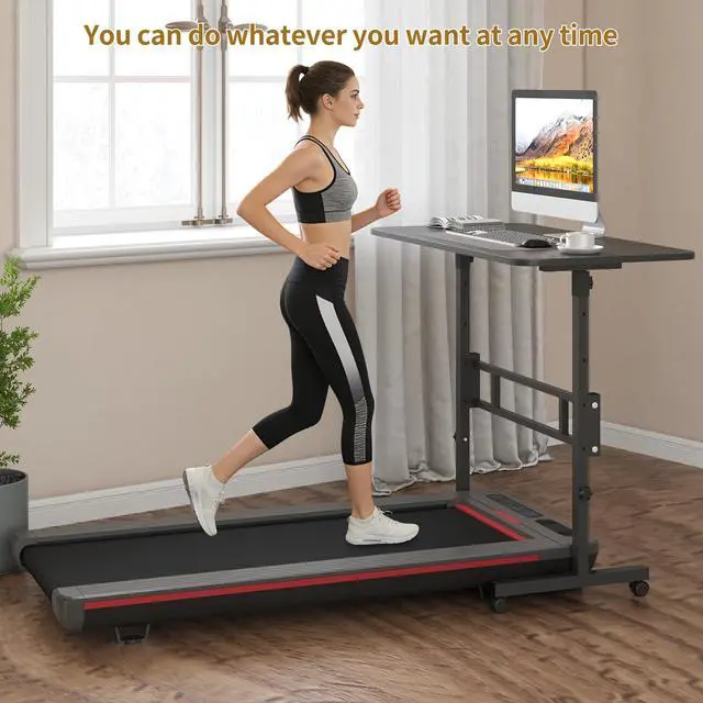 Alt view image 6 of 6 - Small Standing Desk Adjustable Height, Mobile Rolling Stand Up Desk with Wheels, 32 Inch Portable Rolling Desks Computer Office Workstations Walking Pad (Black)