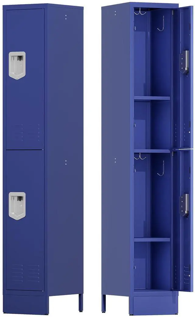 Main image of Metal Locker for Employees, Office Storage Locker with 2 Doors | Lockable Steel Employee Lockers with Shelves and Hooks, Locker Organizer for Home Office School Gym Garage, Blue
