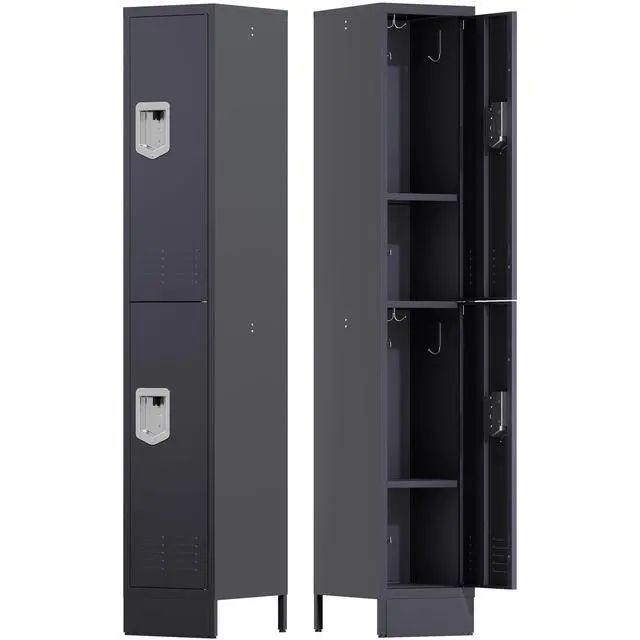 Main image of Metal Locker for Employees, Office Storage Locker with 2 Doors | Lockable Steel Employee Lockers with Shelves and Hooks, Locker Organizer for Home Office School Gym Garage, Grey