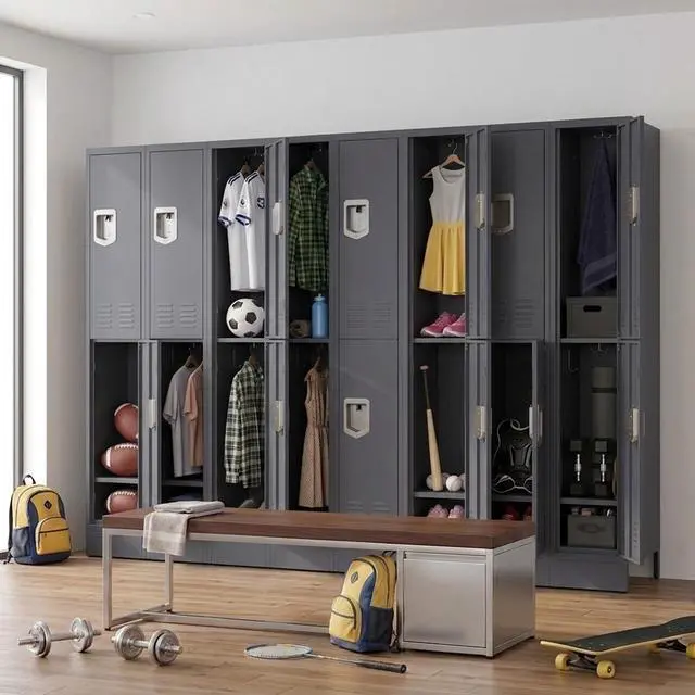 Alt view image 2 of 7 - Metal Locker for Employees, Office Storage Locker with 2 Doors | Lockable Steel Employee Lockers with Shelves and Hooks, Locker Organizer for Home Office School Gym Garage, Grey