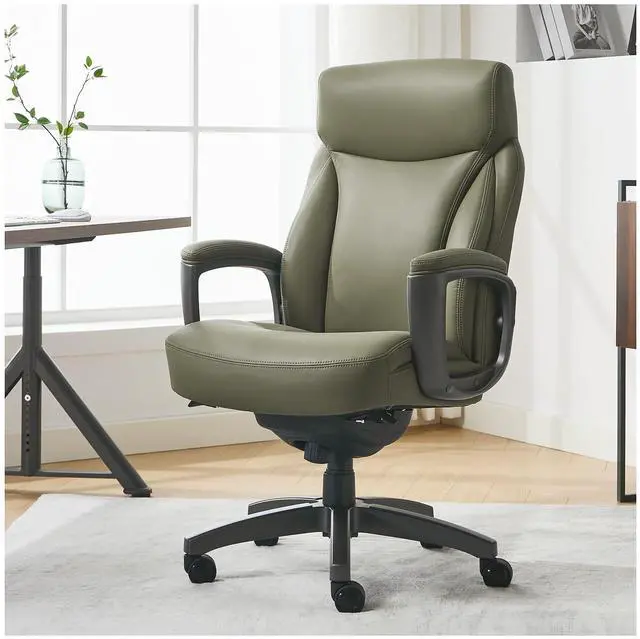 Alt view image 2 of 7 - La-Z-Boy Arcadian Ergonomic Bonded Leather Swivel Executive Chair, Olive