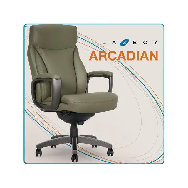Alt view image 3 of 7 - La-Z-Boy Arcadian Ergonomic Bonded Leather Swivel Executive Chair, Olive
