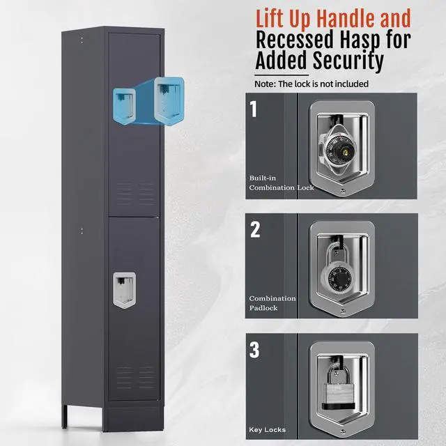 Alt view image 5 of 7 - Metal Locker for Employees, Office Storage Locker with 2 Doors | Lockable Steel Employee Lockers with Shelves and Hooks, Locker Organizer for Home Office School Gym Garage, Grey