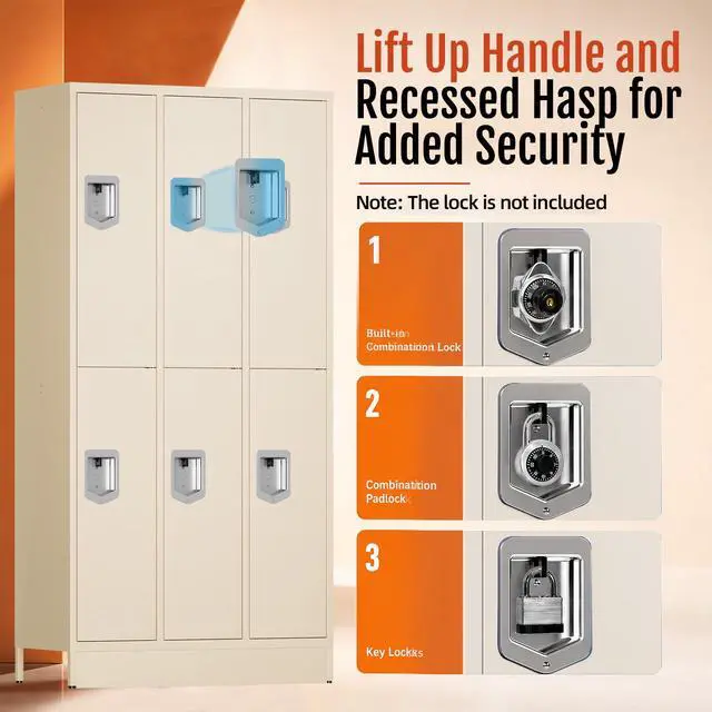 Alt view image 4 of 7 - Metal Locker for Employees, Office Storage Locker with 2 Doors | Lockable Steel Employee Lockers with Shelves and Hooks, Locker Organizer for Home Office School Gym Garage, Beige