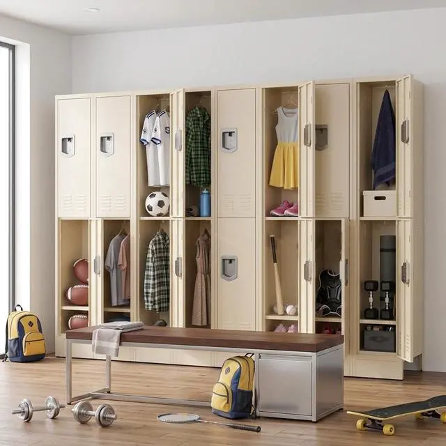 Alt view image 2 of 7 - Metal Locker for Employees, Office Storage Locker with 2 Doors | Lockable Steel Employee Lockers with Shelves and Hooks, Locker Organizer for Home Office School Gym Garage, Beige