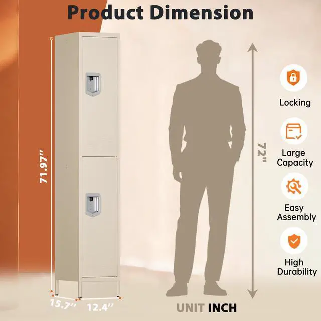 Alt view image 7 of 7 - Metal Locker for Employees, Office Storage Locker with 2 Doors | Lockable Steel Employee Lockers with Shelves and Hooks, Locker Organizer for Home Office School Gym Garage, Beige