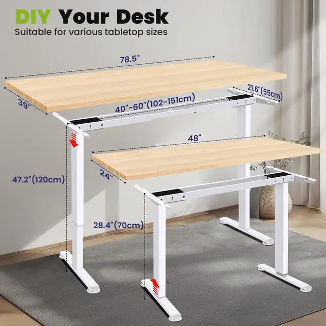 Alt view image 3 of 7 - Electric Standing Desk Frame with Cable Management Tray, Wheels & Hooks, Heavy Duty Dual Motor Stand Up Desk Dual-Beam Frame,265 lbs Capacity up to 78" x 40" Tops (White Frame Only)