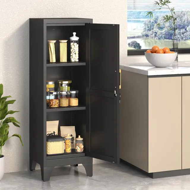 Alt view image 7 of 7 - 46" H Metal Locker Cabinet, Small Locker with Door and 2 Adjustable Shelf | Locker Cabinet with Adjustable Leveling Feet for Home, Bedroom, Office,Gym Assembly Required