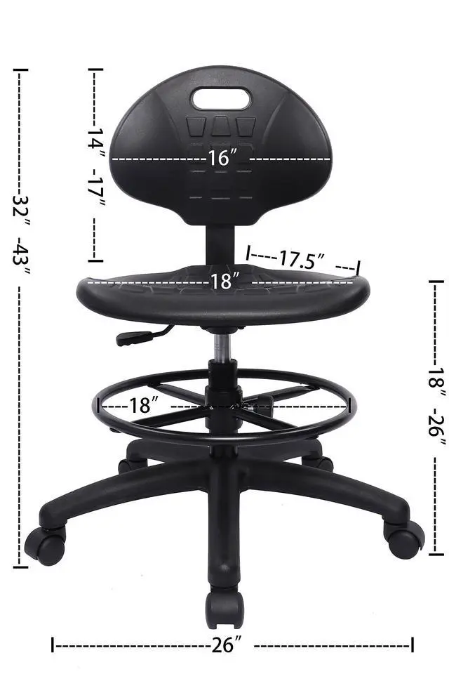 Alt view image 2 of 7 - ® Polyurethane Drafting Lab Stool Chair, 18" Adjustable Footring, 8" Adjustable Height, 450 lbs seat Capacity, Heavy Duty, Shipped Within 24 Hours Med. Bench Height(Standard Caster)