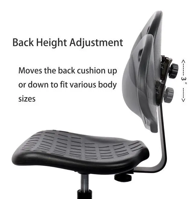 Alt view image 4 of 7 - ® Polyurethane Drafting Lab Stool Chair, 18" Adjustable Footring, 8" Adjustable Height, 450 lbs seat Capacity, Heavy Duty, Shipped Within 24 Hours Med. Bench Height(Standard Caster)