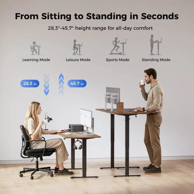 Alt view image 5 of 7 - 63 * 35 Inch Reversible L Shaped Electric Standing Desk, Walnut | Reversible left-right installation, L-shape Workspace, Sturdy Steel Frame, Memory Presets, Hooks, 176 lbs, Easy Assembly