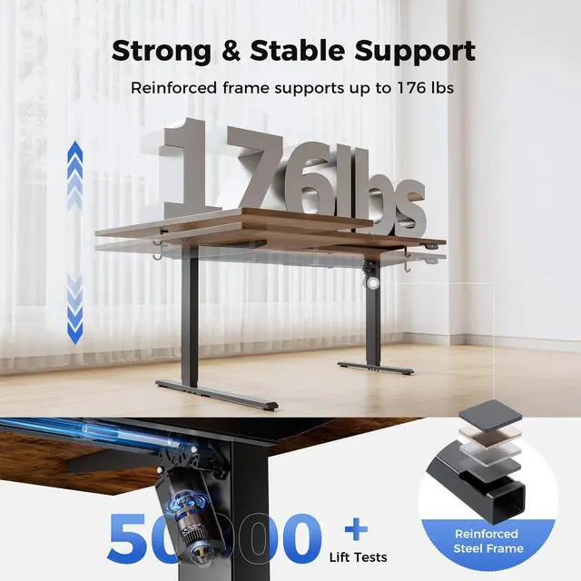 Alt view image 7 of 7 - 63 * 35 Inch Reversible L Shaped Electric Standing Desk, Walnut | Reversible left-right installation, L-shape Workspace, Sturdy Steel Frame, Memory Presets, Hooks, 176 lbs, Easy Assembly