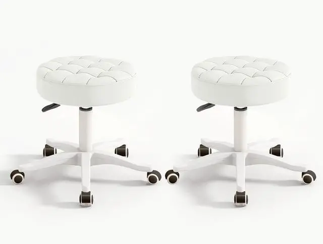 Main image of Small Chair Round Rolling Stool with Wheels PU Leather Height Adjustable Swivel Drafting Work SPA Salon Stools Home Office Chair