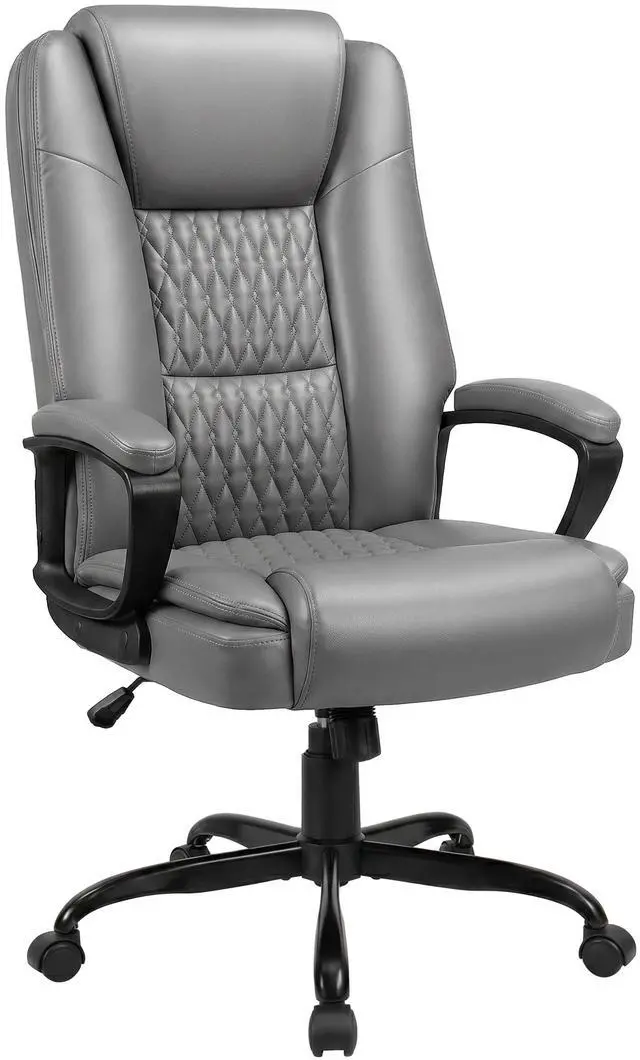 Main image of Executive Office Chair, Ergonomic High Back Desk Chair with Lumbar Support, Adjustable Big and Tall Computer Chair, 360° Swivel, PU Leather, Grey