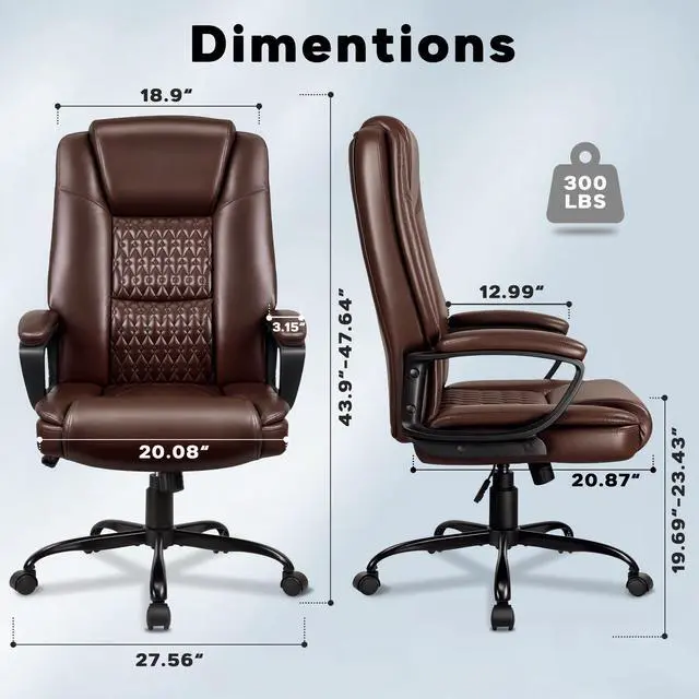 Alt view image 3 of 7 - Office Chair, High Back Ergonomic Home Office Desk Chairs with Lumbar Support, Adjustable Big and Tall Computer Chair, 360° Swivel, PU Leather, Brown