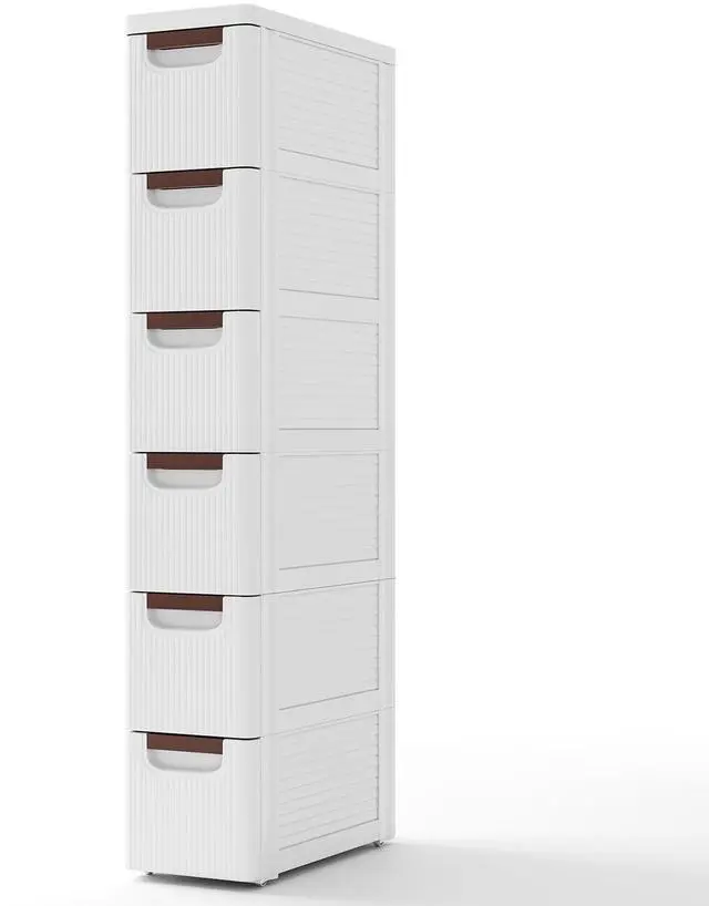 Main image of 6 Drawers Storage Cart, Narrow Plastic Dresser, Rolling Organizer Cart for Office Classroom Bedroom Bathroom Art Craft Supplies, Mobile Slim Utility Cart on Wheels (7.5"x16.5"x43")
