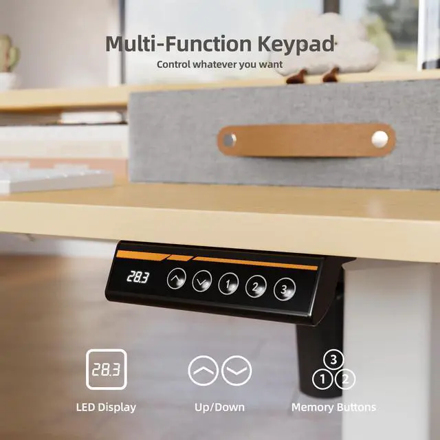 Alt view image 7 of 7 - Electric Standing Desk with 2 Drawers, 55 Inch, Natural | 28.35-46.46in adjustable height, 3 memory presets, monitor shelf, cable management and hooks for home office
