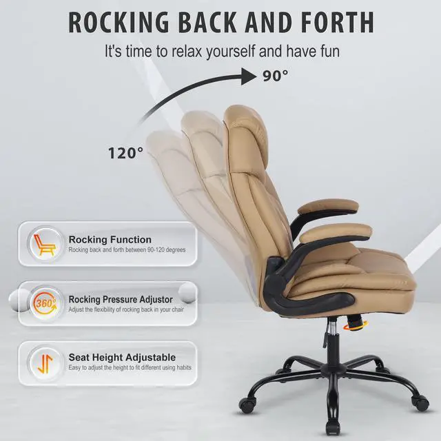 Alt view image 3 of 7 - Comfy Office Chair Criss Cross Cute Desk Chair for Women, Khaki | Adjustable Lumbar Support, Flip-up Arms, Faux Leather, Plus Size, Wheels