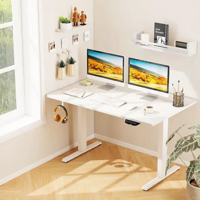 Alt view image 2 of 7 - Universal Wood Table Top, 48 x 30 inch Solid One-Piece Desk top for Standard & Sit to Stand Height Adjustable Home Office Desk Frame, Rectangular Countertop Tabletop with 2 Cable Holes, White
