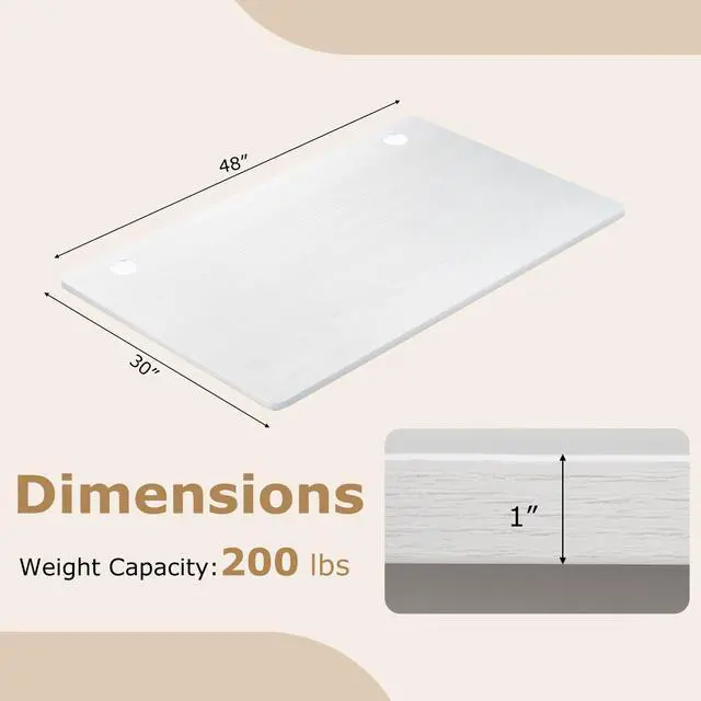 Alt view image 3 of 7 - Universal Wood Table Top, 48 x 30 inch Solid One-Piece Desk top for Standard & Sit to Stand Height Adjustable Home Office Desk Frame, Rectangular Countertop Tabletop with 2 Cable Holes, White