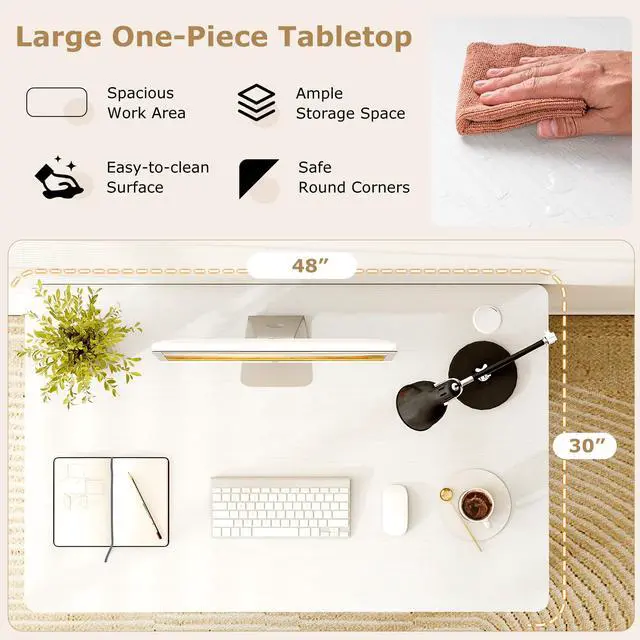 Alt view image 4 of 7 - Universal Wood Table Top, 48 x 30 inch Solid One-Piece Desk top for Standard & Sit to Stand Height Adjustable Home Office Desk Frame, Rectangular Countertop Tabletop with 2 Cable Holes, White
