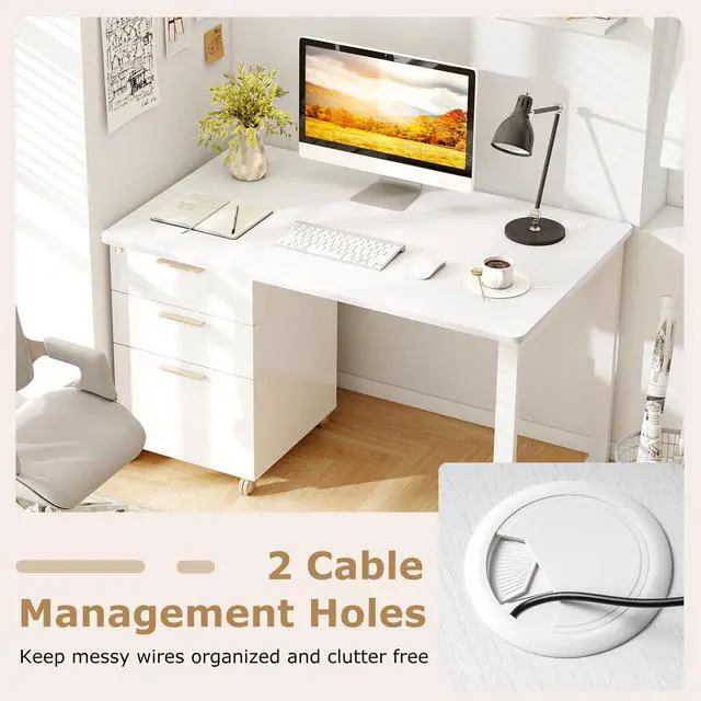 Alt view image 5 of 7 - Universal Wood Table Top, 48 x 30 inch Solid One-Piece Desk top for Standard & Sit to Stand Height Adjustable Home Office Desk Frame, Rectangular Countertop Tabletop with 2 Cable Holes, White
