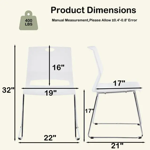 Alt view image 3 of 7 - Stackable Chairs Set of 4 for Break Waiting Room Conference Church, White | stacking breakroom dining room kitchen reception metal party chairs set of 4 indoor odern Metal Sled Base Wide Plastic Seat