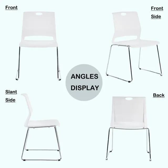 Alt view image 7 of 7 - Stackable Chairs Set of 4 for Break Waiting Room Conference Church, White | stacking breakroom dining room kitchen reception metal party chairs set of 4 indoor odern Metal Sled Base Wide Plastic Seat