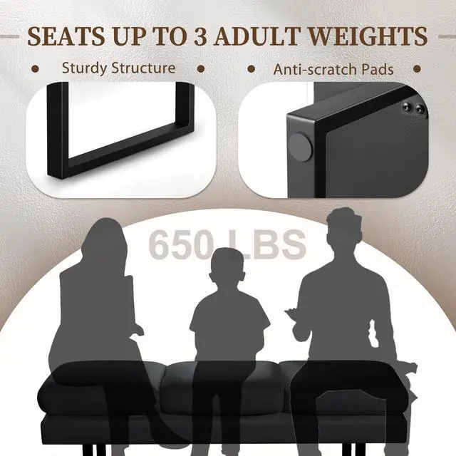 Alt view image 5 of 7 - Waiting Room Bench with 3 Seats,Faux Leather Reception Bench Upholstered Office Guest Chair Seating,Waiting Room Chair for Salon,Conference Room and Shop (Black)