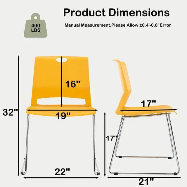 Alt view image 3 of 5 - Stackable Chairs Set of 4 for Break Waiting Room Conference Church, Yellow | stacking breakroom dining room kitchen reception metal party chairs set of 4 indoor odern Metal Sled Base Wide Plastic Seat