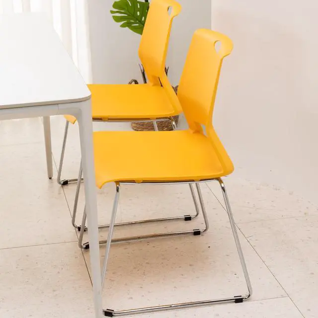 Alt view image 5 of 5 - Stackable Chairs Set of 4 for Break Waiting Room Conference Church, Yellow | stacking breakroom dining room kitchen reception metal party chairs set of 4 indoor odern Metal Sled Base Wide Plastic Seat