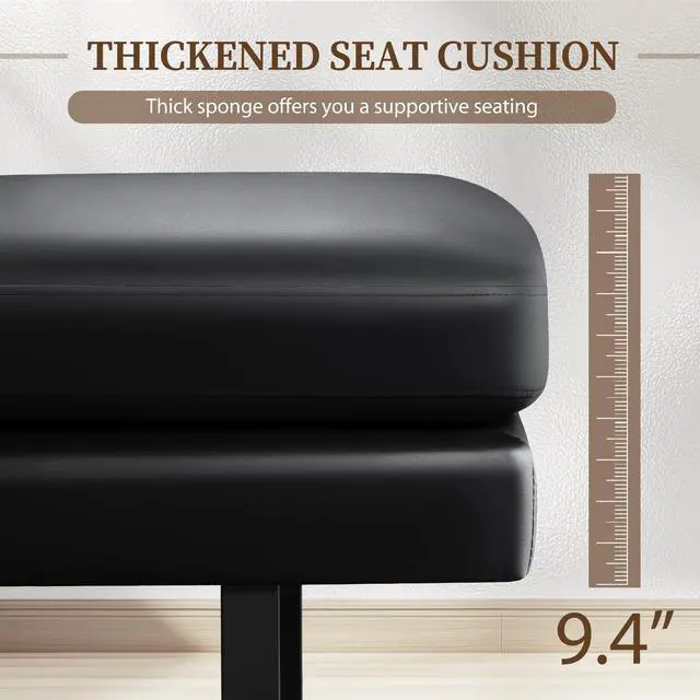 Alt view image 6 of 7 - Waiting Room Bench with 3 Seats,Faux Leather Reception Bench Upholstered Office Guest Chair Seating,Waiting Room Chair for Salon,Conference Room and Shop (Black)