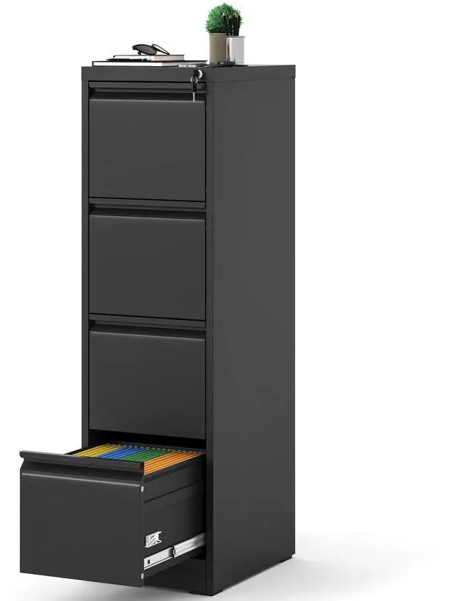 Main image of 4 Drawer File Cabinet with Lock, Metal Filing Cabinets for Home Office, 18" Deep Vertical Storage Drawer for Hanging A4/Letter/Legal Size Files, Assembly Require