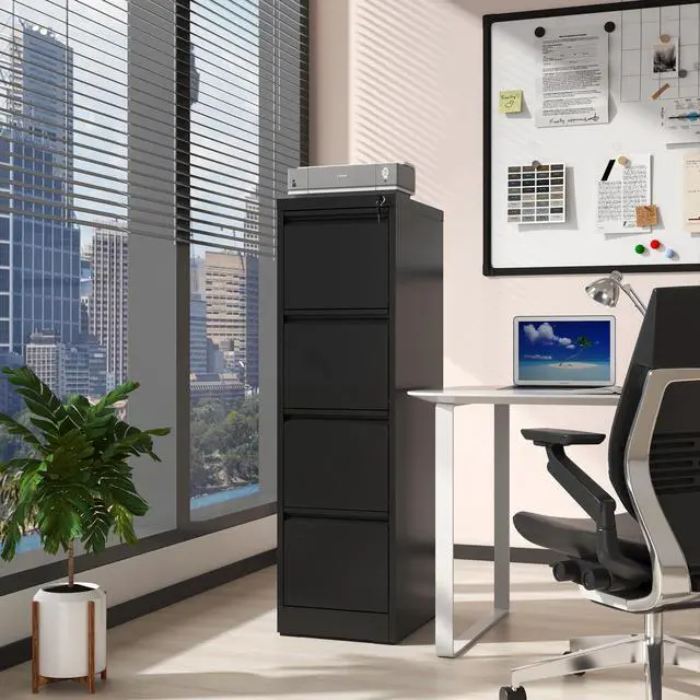 Alt view image 2 of 6 - 4 Drawer File Cabinet with Lock, Metal Filing Cabinets for Home Office, 18" Deep Vertical Storage Drawer for Hanging A4/Letter/Legal Size Files, Assembly Require