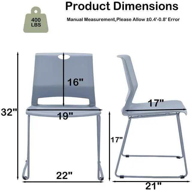 Alt view image 3 of 7 - Grey Stackable Chairs Set of 4 for Break Conference Room Church Lobby | stacking breakroom dining room kitchen reception metal party chairs set of 4 indoor odern Metal Sled Base Wide Plastic Seat