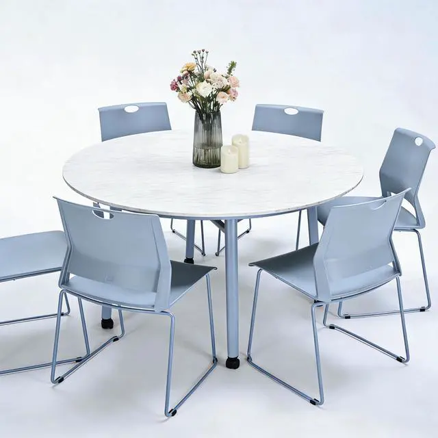Alt view image 4 of 7 - Grey Stackable Chairs Set of 4 for Break Conference Room Church Lobby | stacking breakroom dining room kitchen reception metal party chairs set of 4 indoor odern Metal Sled Base Wide Plastic Seat