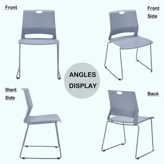 Alt view image 7 of 7 - Grey Stackable Chairs Set of 4 for Break Conference Room Church Lobby | stacking breakroom dining room kitchen reception metal party chairs set of 4 indoor odern Metal Sled Base Wide Plastic Seat