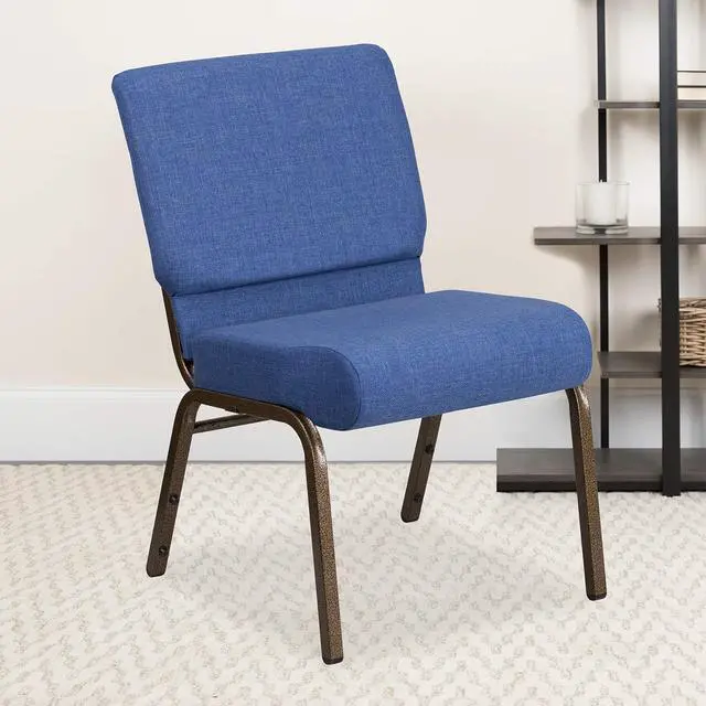 Main image of Blue 21" W Stacking Church Chair, 4-Pack | Gold Vein Frame, Fabric Upholstery