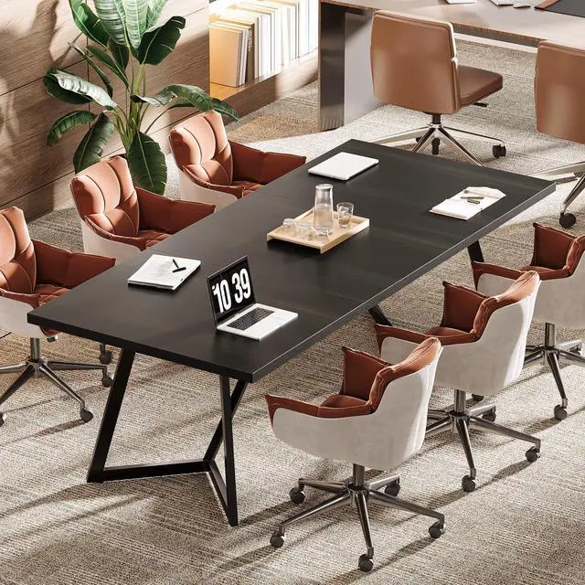 Main image of 70.86" Conference Table, Modern Meeting Table with Metal Frame, Rectangular Seminar Table Boardroom Desk for Office Meeting Conference Room (1, Black)