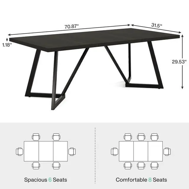 Alt view image 2 of 7 - 70.86" Conference Table, Modern Meeting Table with Metal Frame, Rectangular Seminar Table Boardroom Desk for Office Meeting Conference Room (1, Black)