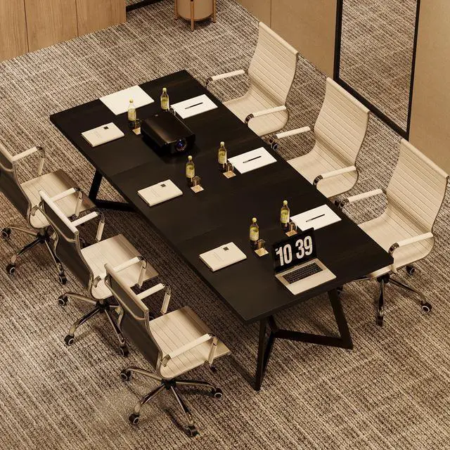 Alt view image 4 of 7 - 70.86" Conference Table, Modern Meeting Table with Metal Frame, Rectangular Seminar Table Boardroom Desk for Office Meeting Conference Room (1, Black)