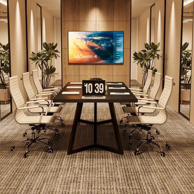 Alt view image 6 of 7 - 70.86" Conference Table, Modern Meeting Table with Metal Frame, Rectangular Seminar Table Boardroom Desk for Office Meeting Conference Room (1, Black)