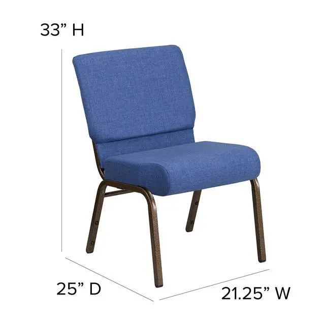 Alt view image 2 of 7 - Blue 21" W Stacking Church Chair, 4-Pack | Gold Vein Frame, Fabric Upholstery