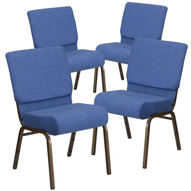 Alt view image 3 of 7 - Blue 21" W Stacking Church Chair, 4-Pack | Gold Vein Frame, Fabric Upholstery
