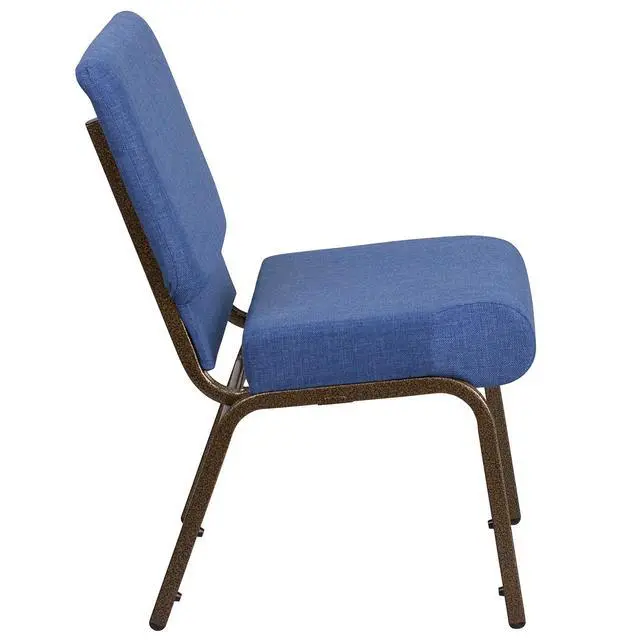 Alt view image 6 of 7 - Blue 21" W Stacking Church Chair, 4-Pack | Gold Vein Frame, Fabric Upholstery