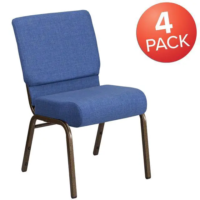 Alt view image 7 of 7 - Blue 21" W Stacking Church Chair, 4-Pack | Gold Vein Frame, Fabric Upholstery