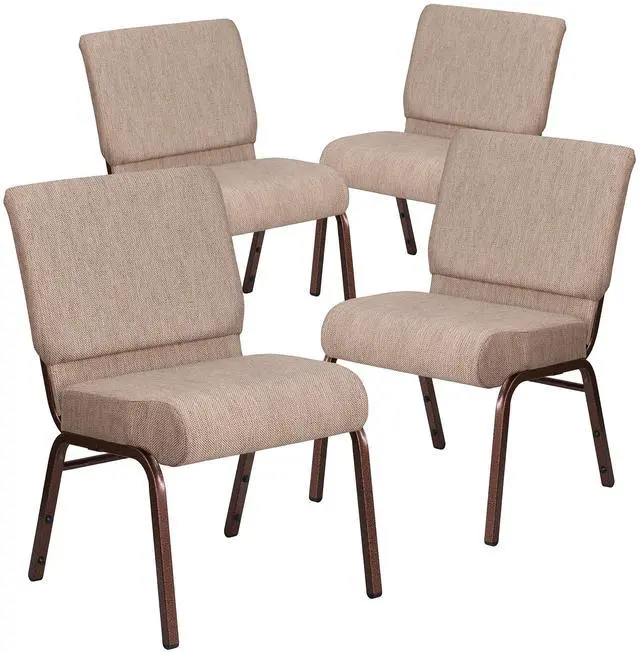Main image of Beige 21" W Stacking Church Chair, 4-Pack | Copper Vein Frame, Fabric Upholstery