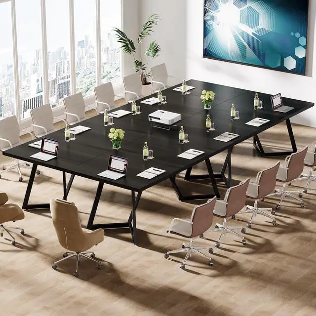 Alt view image 7 of 7 - 70.86" Conference Table, Modern Meeting Table with Metal Frame, Rectangular Seminar Table Boardroom Desk for Office Meeting Conference Room (1, Black)