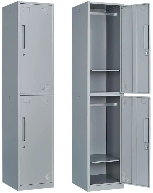 Main image of Metal Storage Cabinet, 71" Tall Storage Locker for Employees, Steel Cabinet with Lock and Keys for School, Gym, Home, Office Staff (2 Doors-Grey)